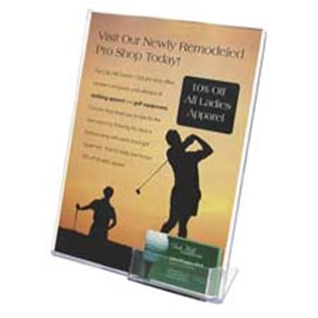 Deflecto Slanted Sign Holder- Business Card Pocket- 8-.50in.x11in.- Clear DE463078